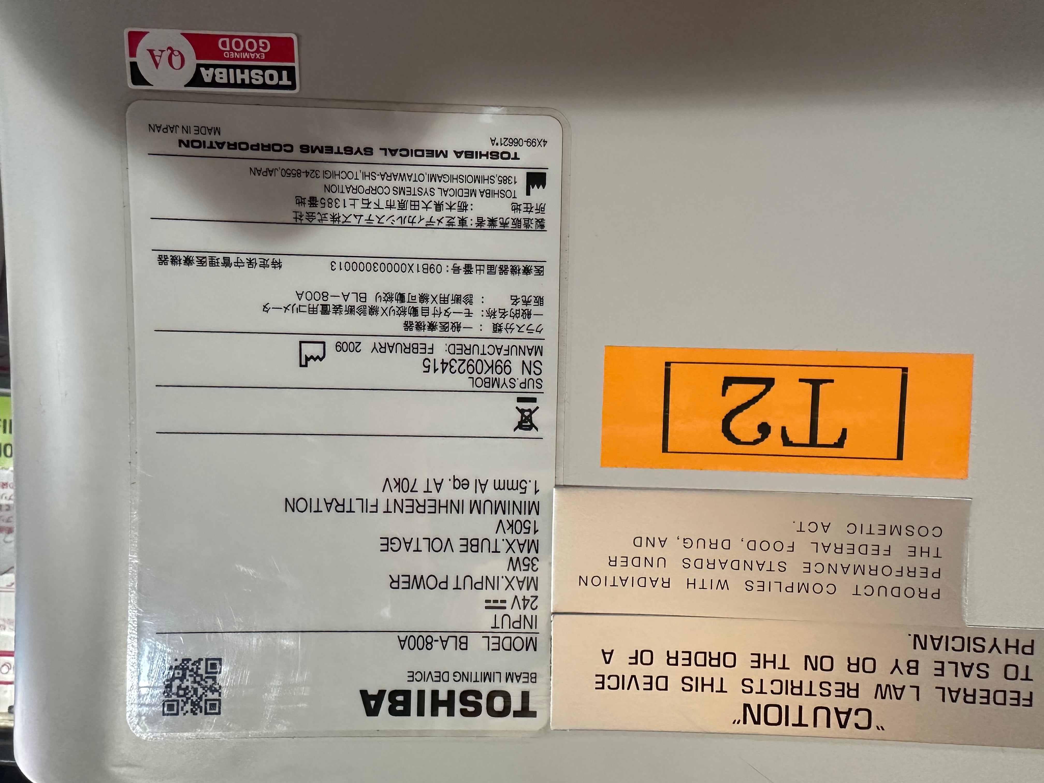 BLA-800A TOSHIBA Infinix VC-i Cardiac - Vascular Parts P/N BX13-0264*M-1B