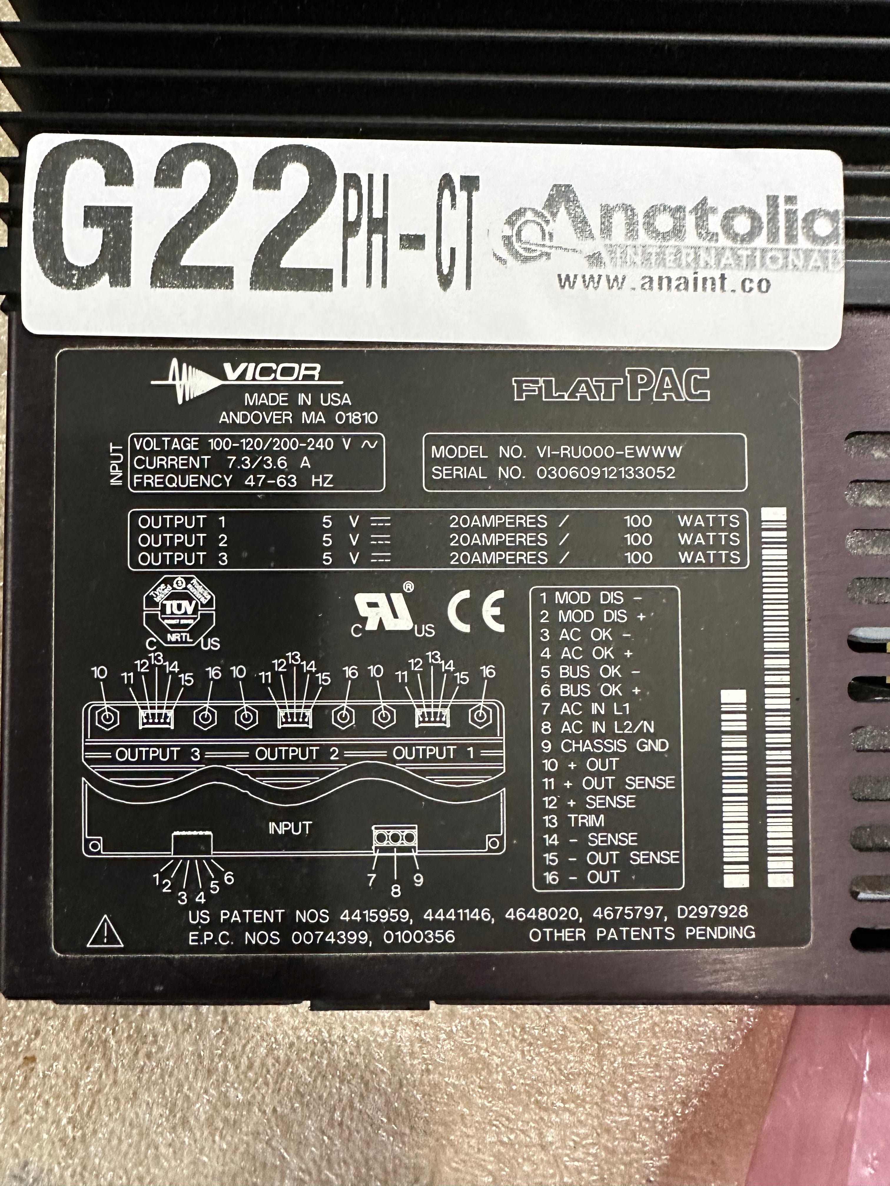 453567374082 VICOR VI-RU000-EWWW-01 Power Supply, Triple Output