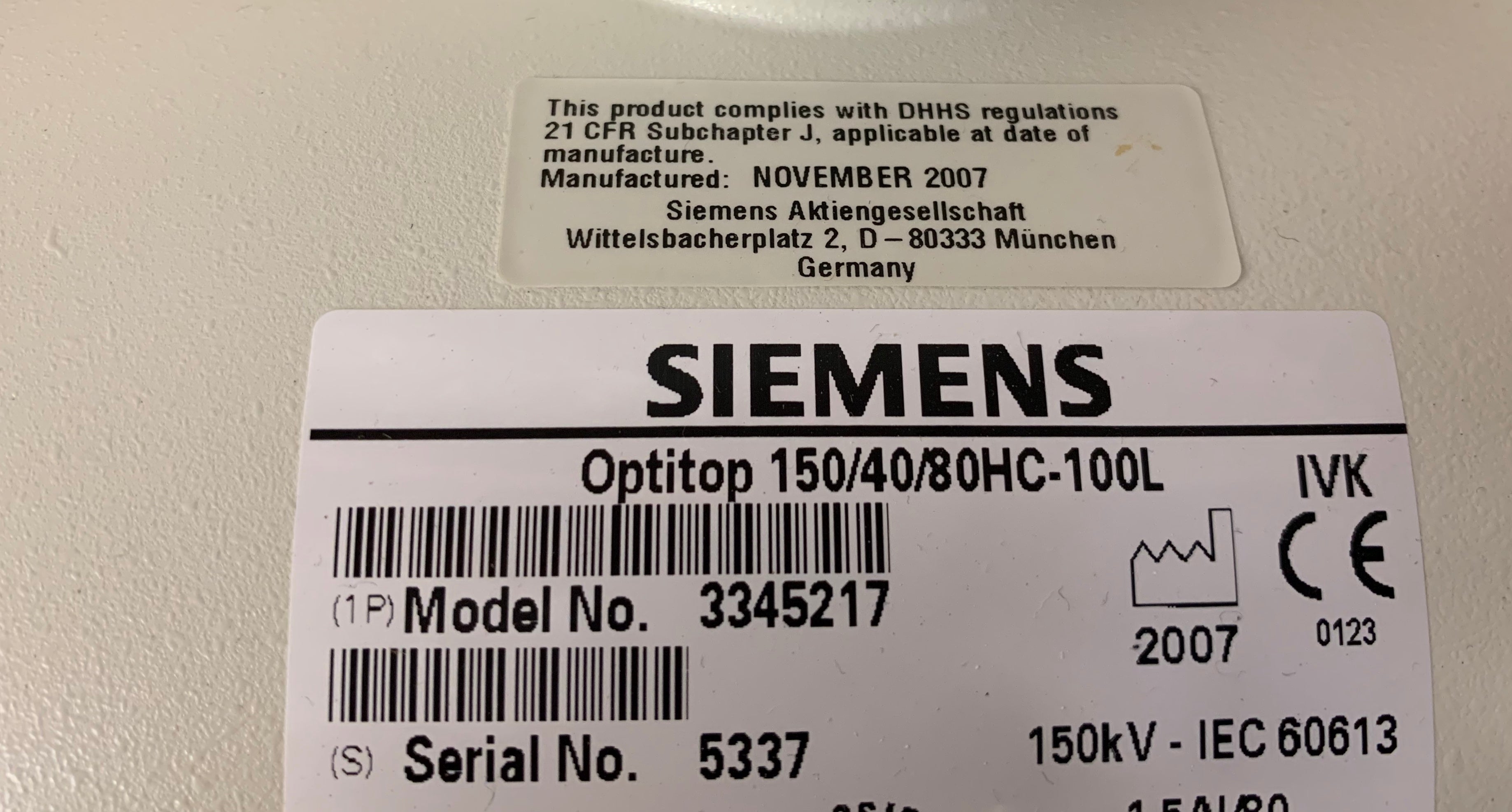 3345233 Siemens Optitop X-ray tube 150/40/80 HC-100