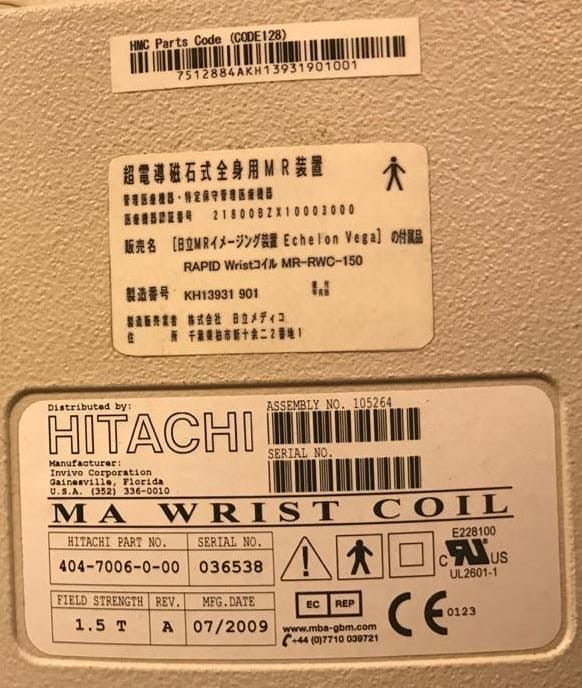 MR-RWC-150 RAPID Wrist Coil Hitachi P/N KH-13931 901