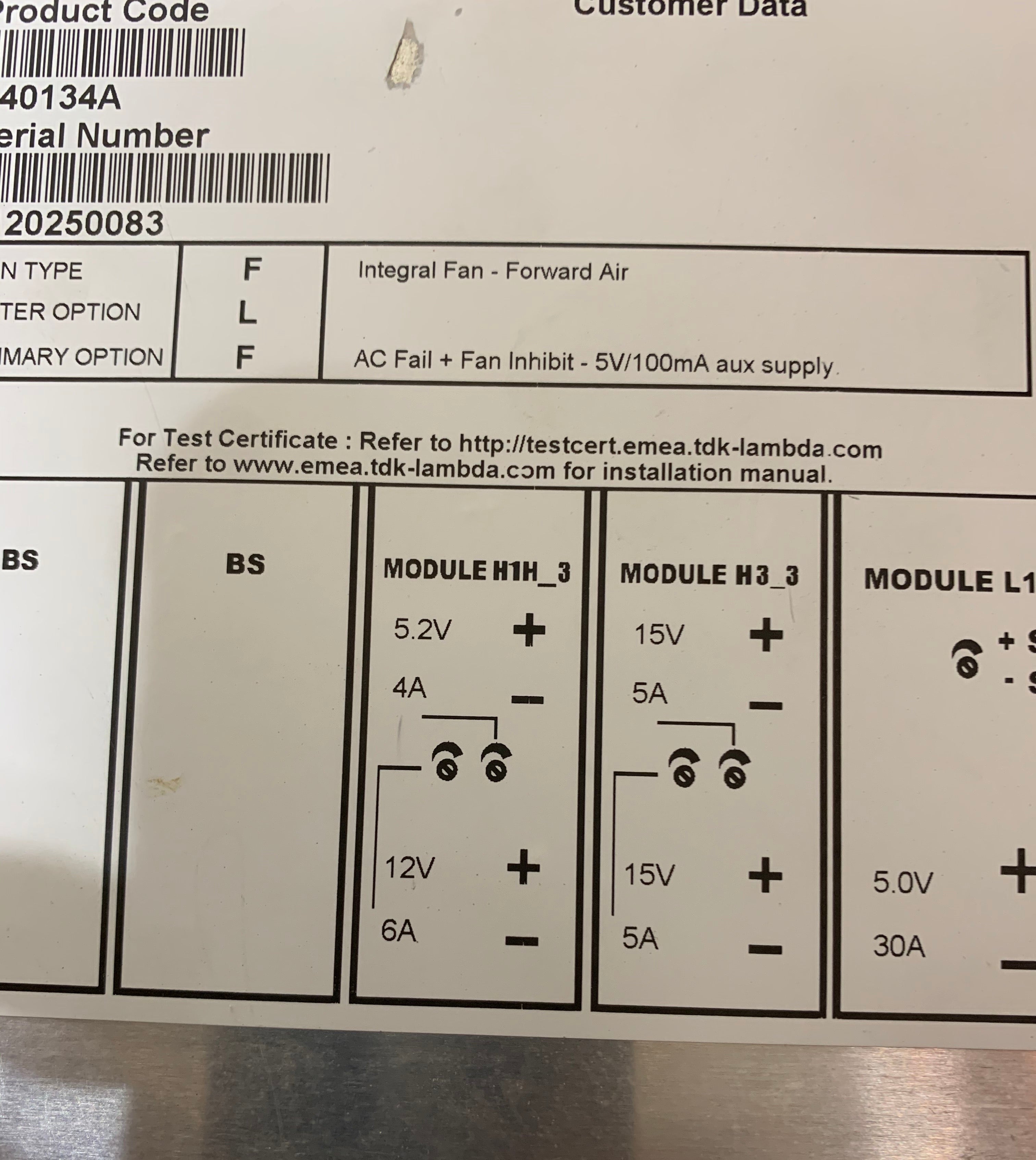 TDK LAMBDA Vega 450 K40134A power supply